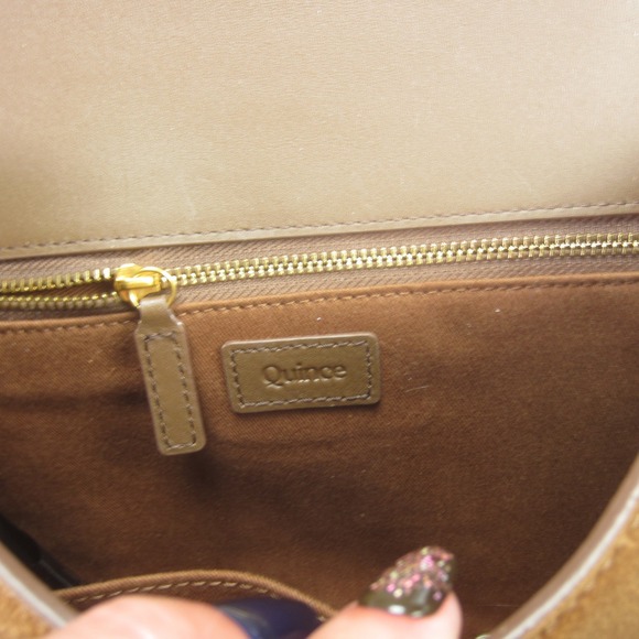 Quince Bag Brown Cow Suede Leather Trim‎ Saddle Crossbody Adjustable Strap - Picture 10 of 15